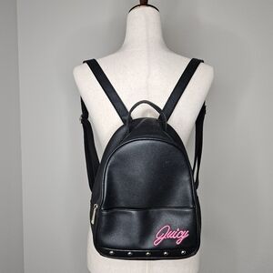 JUICY COUTURE  studded black faux leather backpack with hot pink Juicy logo NWOT